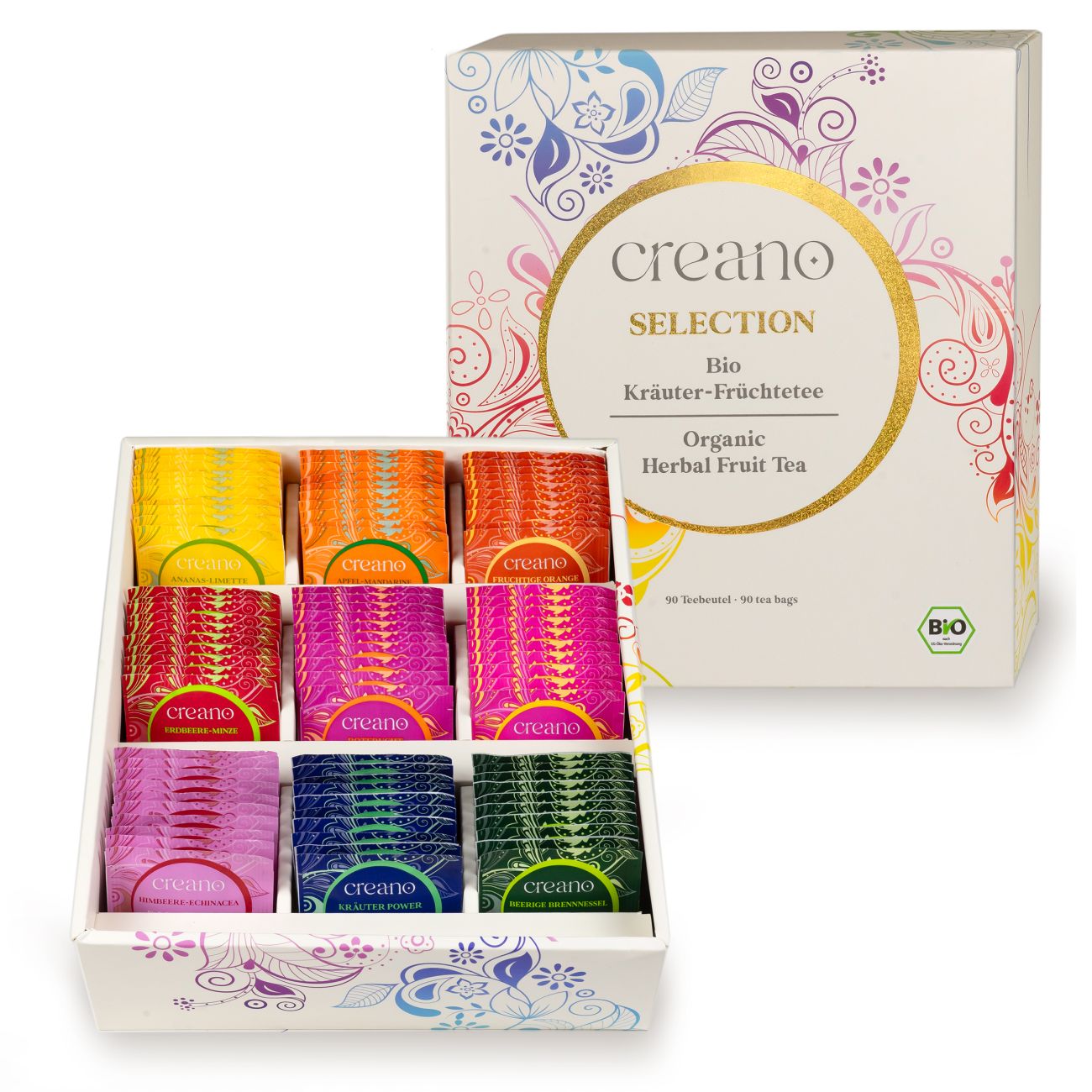 Bio Früchte- Kräutertee 90er Geschenkset „ORGANIC HERBAL TEA“ - 90 Bio-Teebeutel in 9 unterschiedlichen Sorten - 180g*²