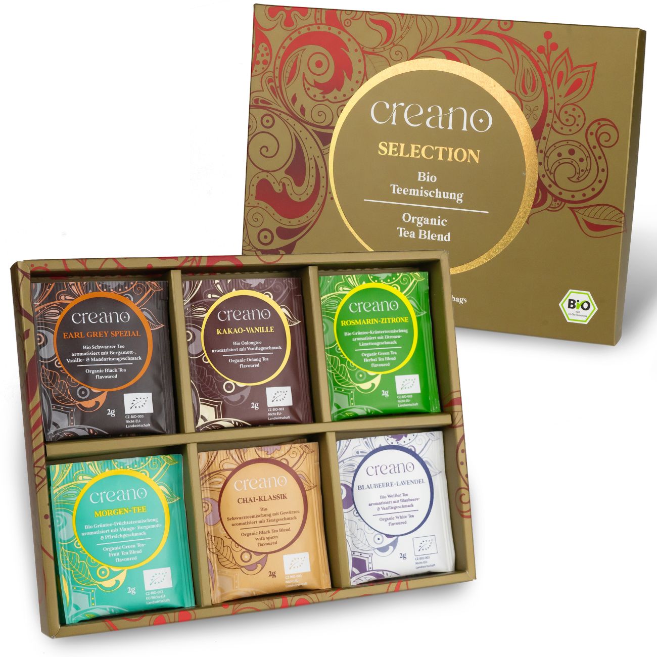 Bio Teemischung Selection 24er Geschenkset „ORGANIC TEA BLEND“ - 24 Bio-Teebeutel in 6 unterschiedlichen Sorten - 48g*²