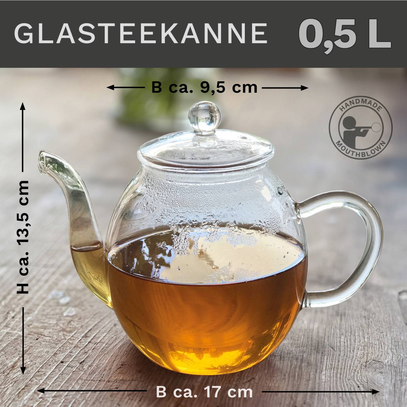 Creano Teekanne aus Glas mit Deckel für 500ml Tee aus Teeblumen, Teerosen und losem Tee sowie Teebeuteln | hochwertig, hitzebeständig - Creano