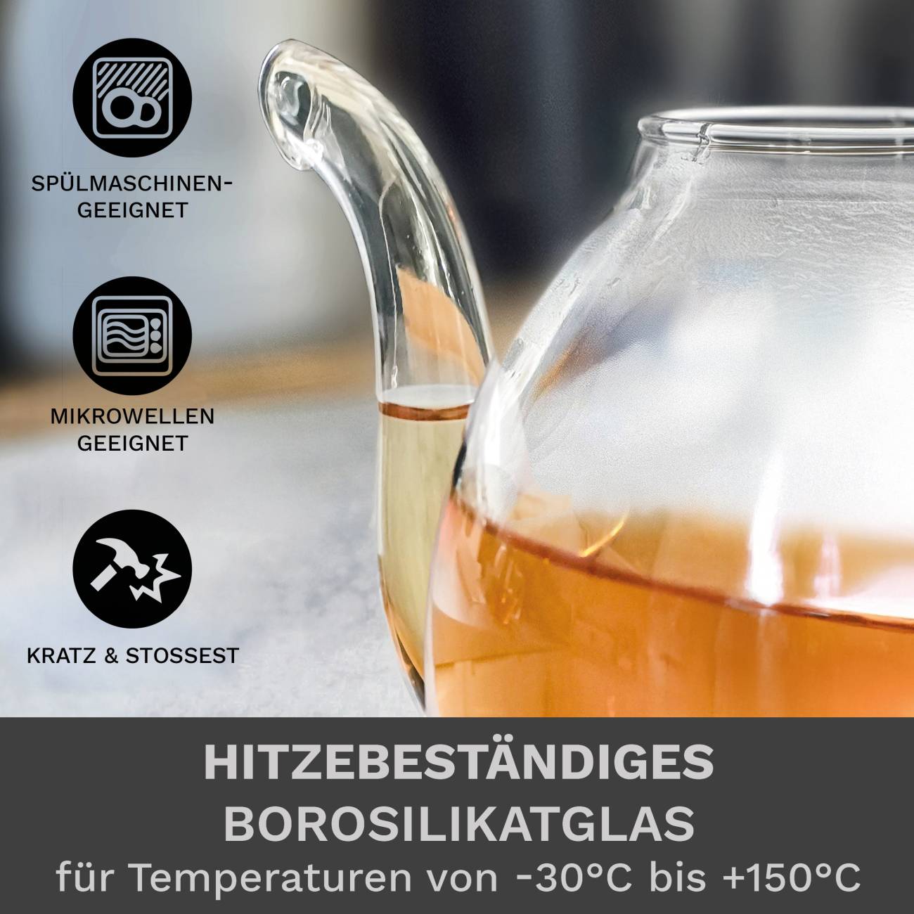 Creano Teekanne aus Glas mit Deckel für 500ml Tee aus Teeblumen, Teerosen und losem Tee sowie Teebeuteln | hochwertig, hitzebeständig - Creano