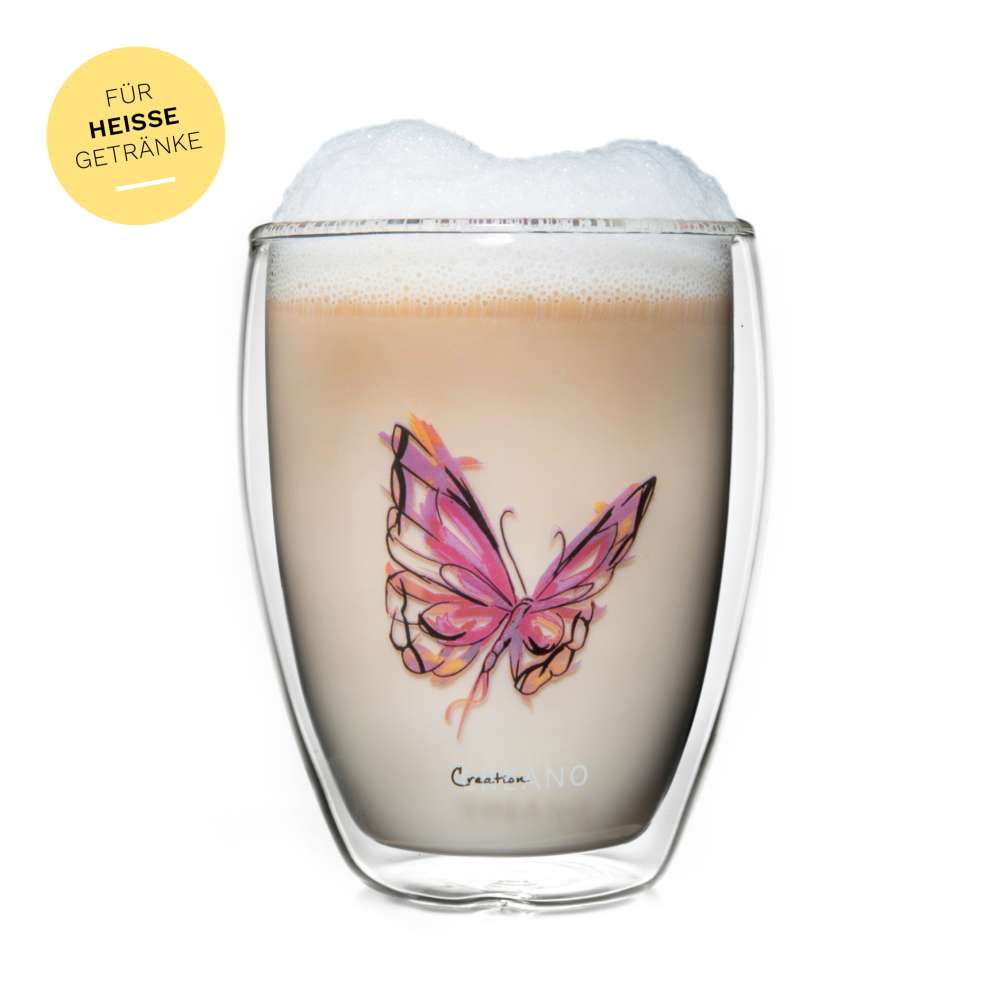 Creano doppelwandiges Tee-Glas, Latte Macchiato, Thermobecher Schmetterling | 250ml in exklusiver Geschenkbox (Rot)