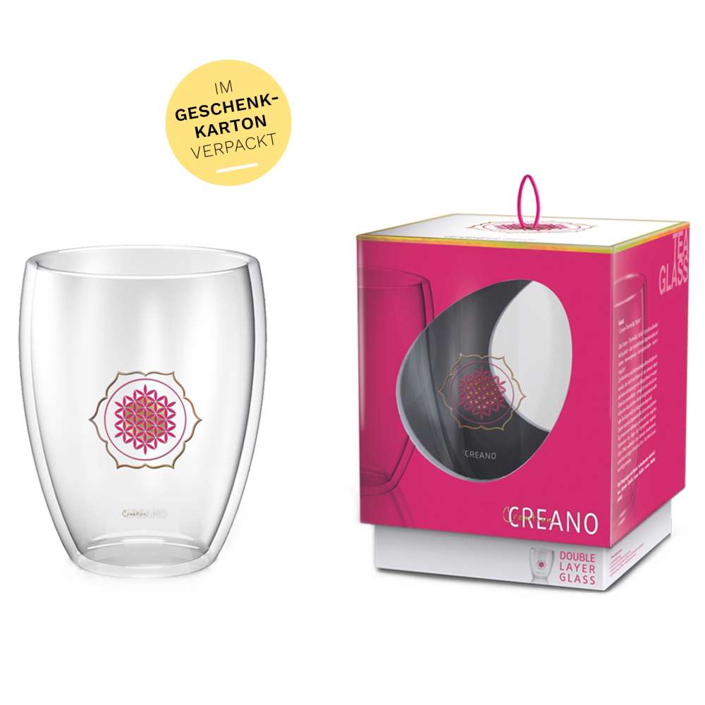 Creano doppelwandiges Tee-Glas, Latte Macchiato, Thermobecher Blume des Lebens | 250ml, in exklusiver Geschenkbox 6er Set