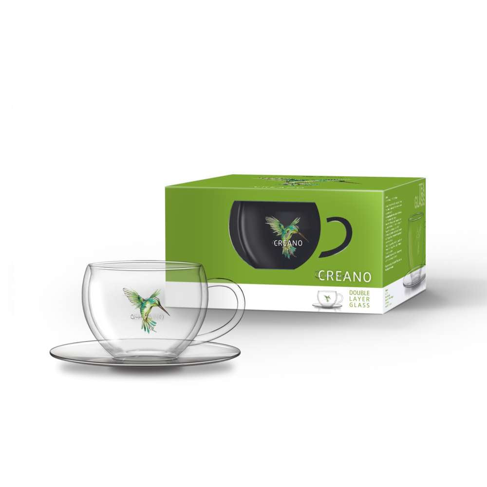 Creano 3er-Set Thermo-Tassen "Hummi" für Tee/Latte Macchiato, doppelwandig, mit Kolibri-Muster | 250ml in exklusiver Geschenkpackung