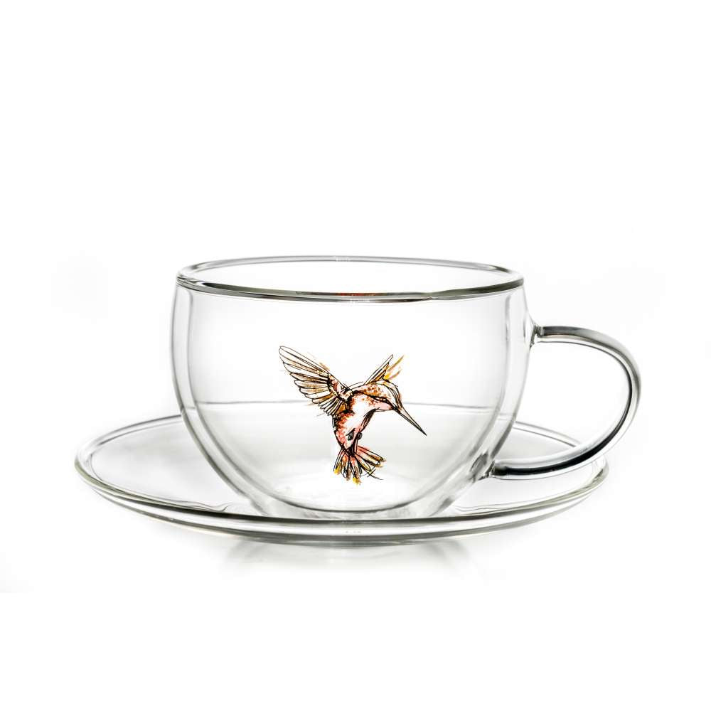 Creano 6er-Set Thermo-Tassen "Hummi" für Tee/Latte Macchiato, doppelwandig, mit Kolibri-Muster | 250ml in exklusiver Geschenkpackung