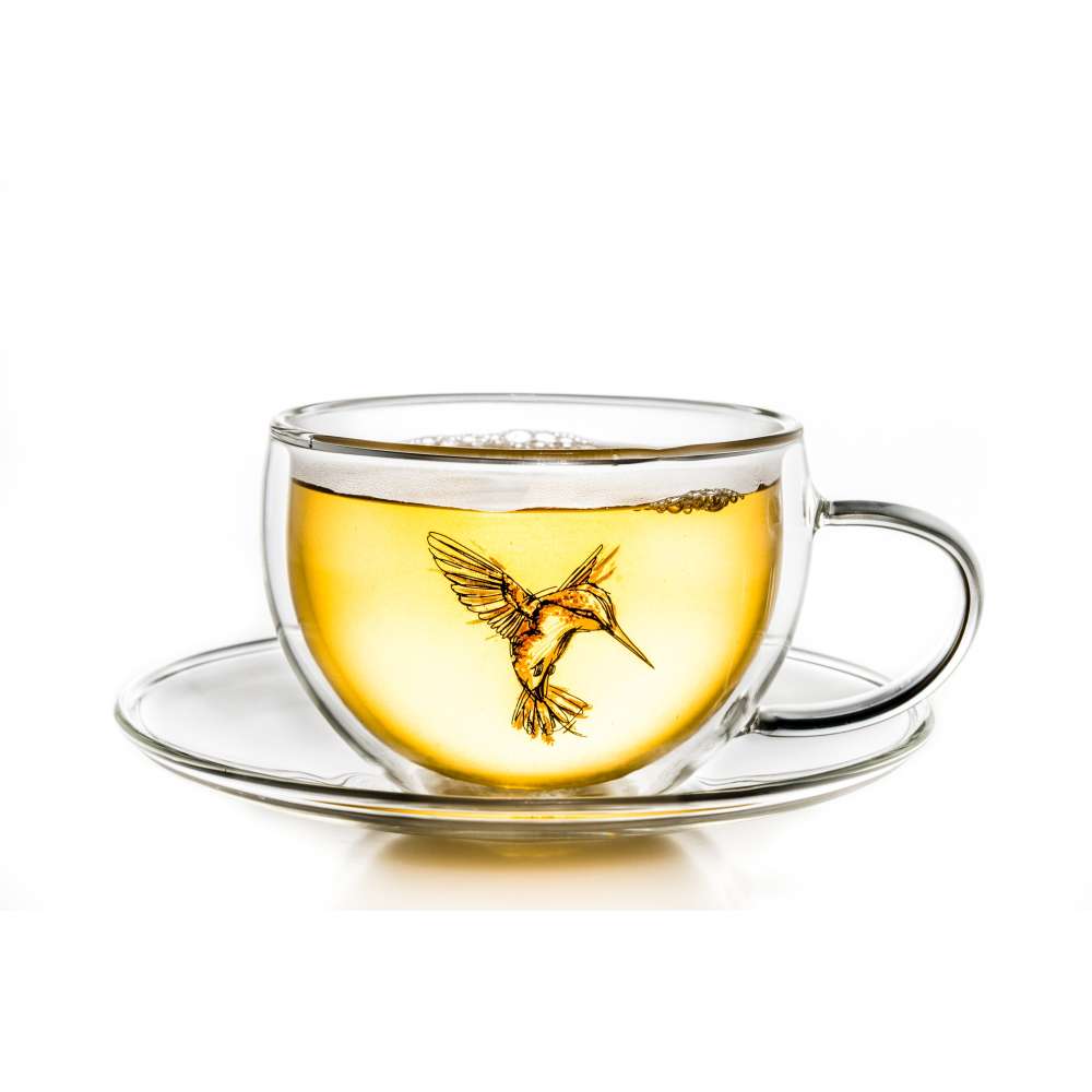 Creano 6er-Set Thermo-Tassen "Hummi" für Tee/Latte Macchiato, doppelwandig, mit Kolibri-Muster | 250ml in exklusiver Geschenkpackung