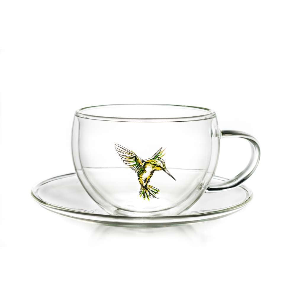 Creano 6er-Set Thermo-Tassen "Hummi" für Tee/Latte Macchiato, doppelwandig, mit Kolibri-Muster | 250ml in exklusiver Geschenkpackung