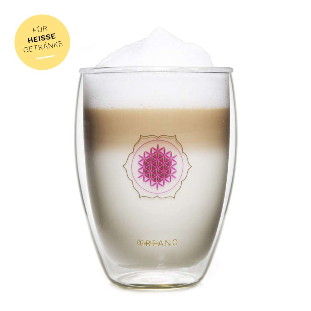 Creano doppelwandiges Tee-Glas, Latte Macchiato, Thermobecher Blume des Lebens | 250ml, in exklusiver Geschenkbox 2er Set