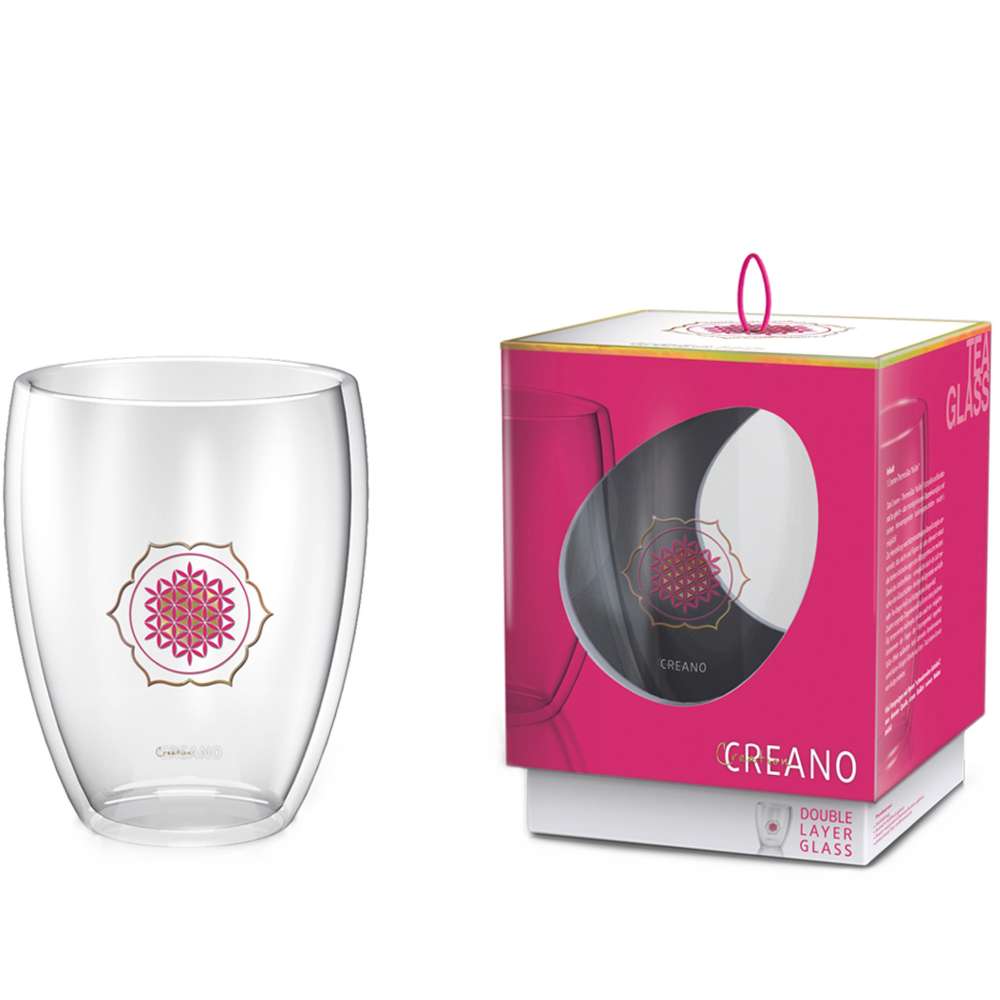 Creano doppelwandiges Tee-Glas, Latte Macchiato, Thermobecher Blume des Lebens | 250ml, in exklusiver Geschenkbox 2er Set - Creano