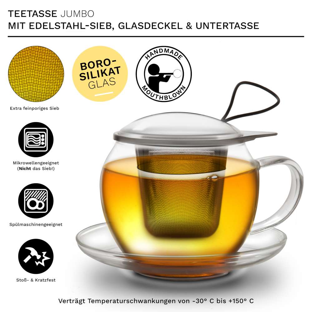 Jumbo-Tasse 450ml mit Sieb plus 2x Teelini - Creano