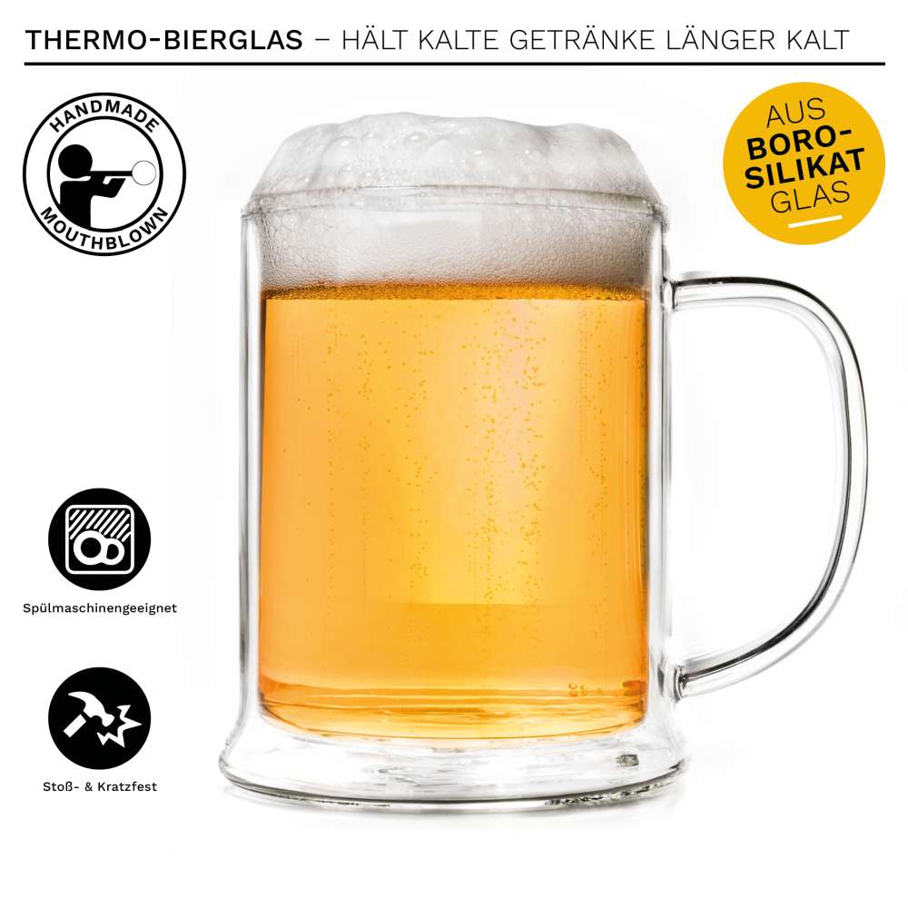 Creano Doppelwandiges Thermo-Bierglas 1er, 2er, 4er, 6er-Set | 500ml