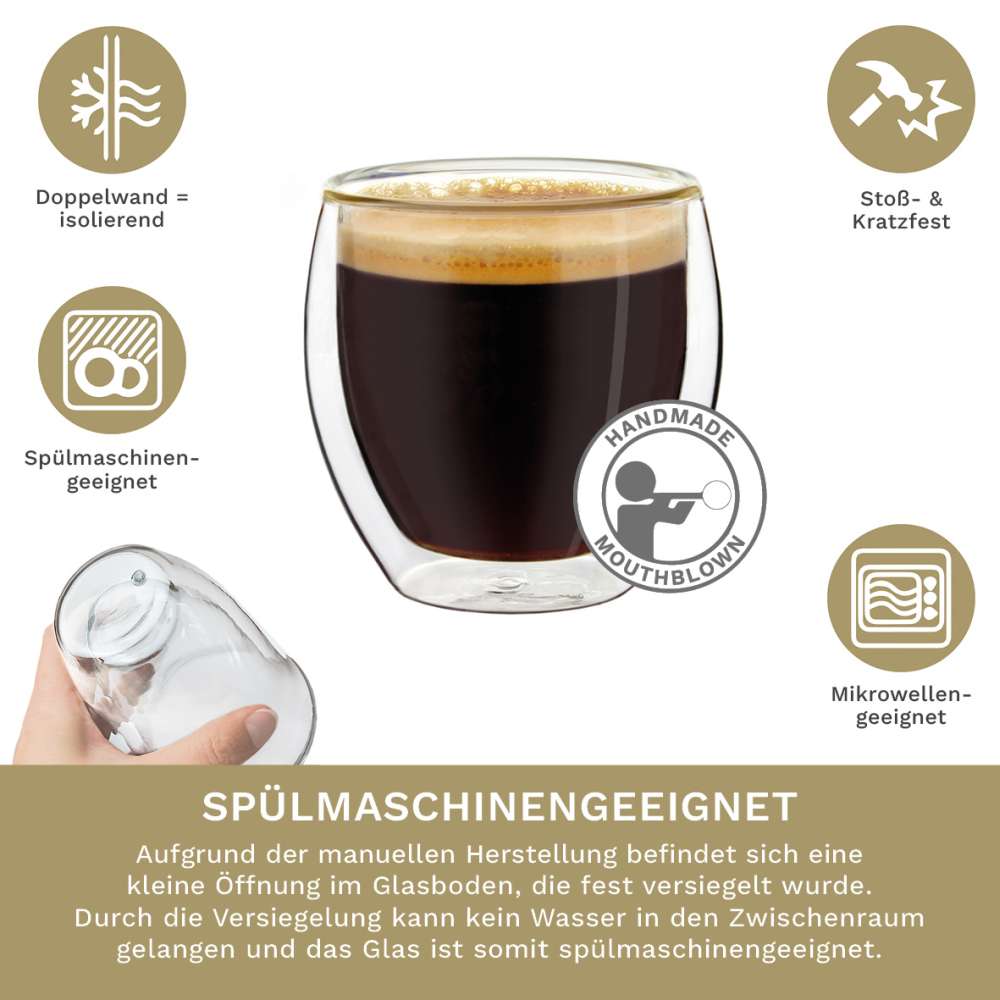 Creano Espresso Doppelwandglas (Set: 2er, 4er, 6er) "bauchig" | 100ml - Creano