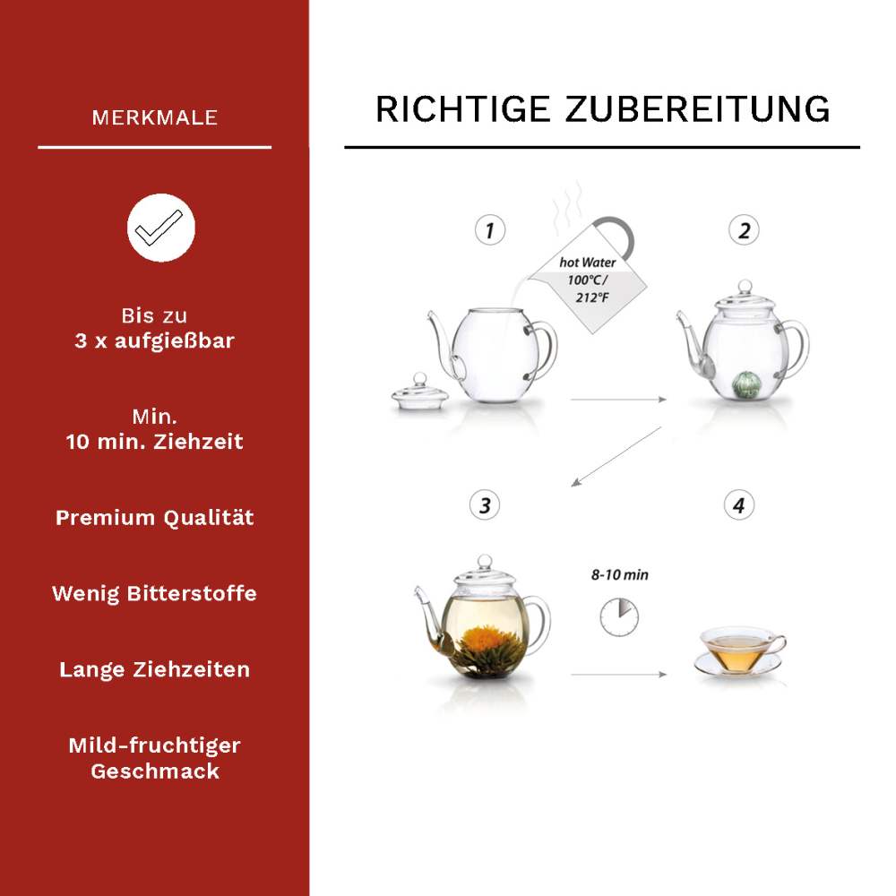 Creano ErblühTee Holz-Dekobox, Teeblumen Mix Geschenkset mit 6 Teerosen, Weißer Tee in edler Teekiste