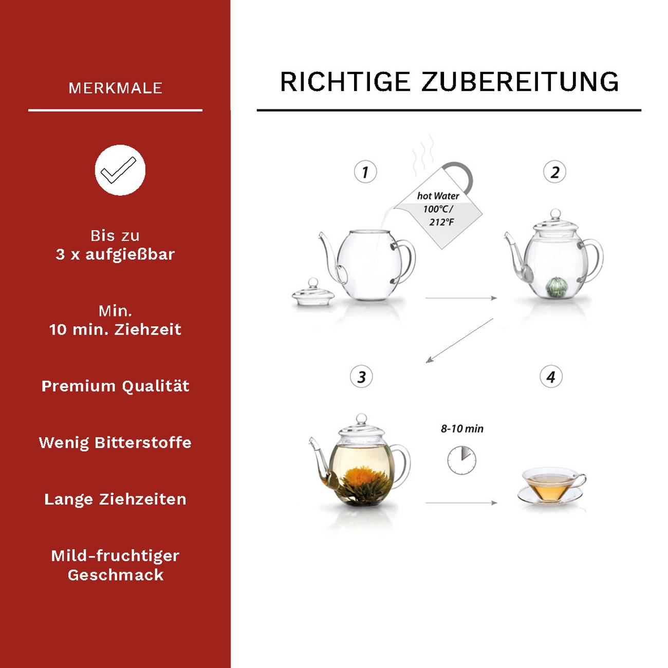 Creano Doppelwandiges Thermoglas "hoch" XXL, Extra Großes Hitzebeständiges Kaffeeglas / Teeglas | 400ml inkl. einer Teeblume - Creano