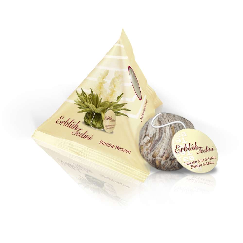 Creano Teelini Teeblumen im Tassenformat, Geschenkset in Teekiste aus Holz, 12 Erblühteelini in 8 Sorten - Weißer Tee & Schwarzer Tee - Creano