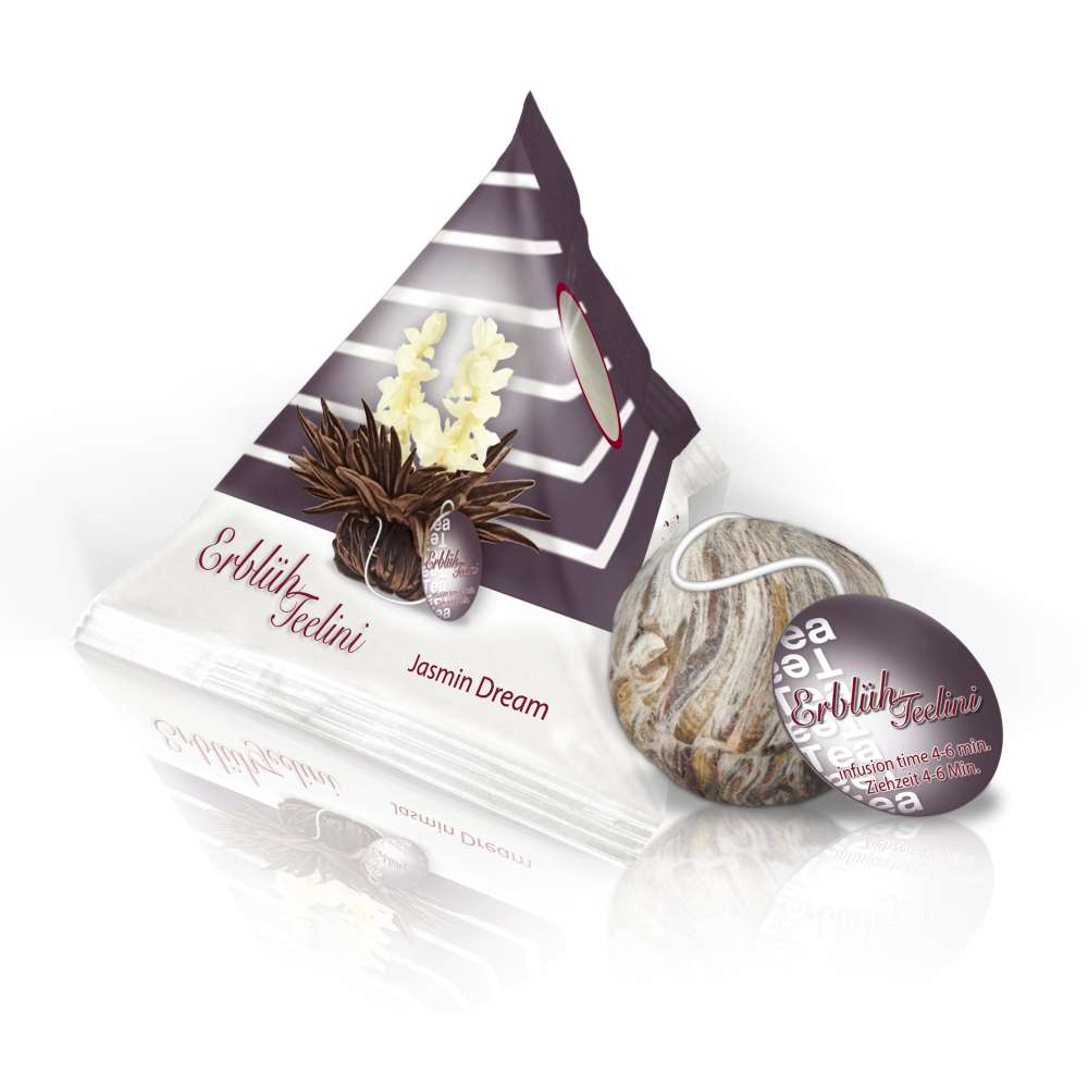 Creano Teelini Teeblumen im Tassenformat, Geschenkset in Teekiste aus Holz, 12 Erblühteelini in 8 Sorten - Weißer Tee & Schwarzer Tee - Creano