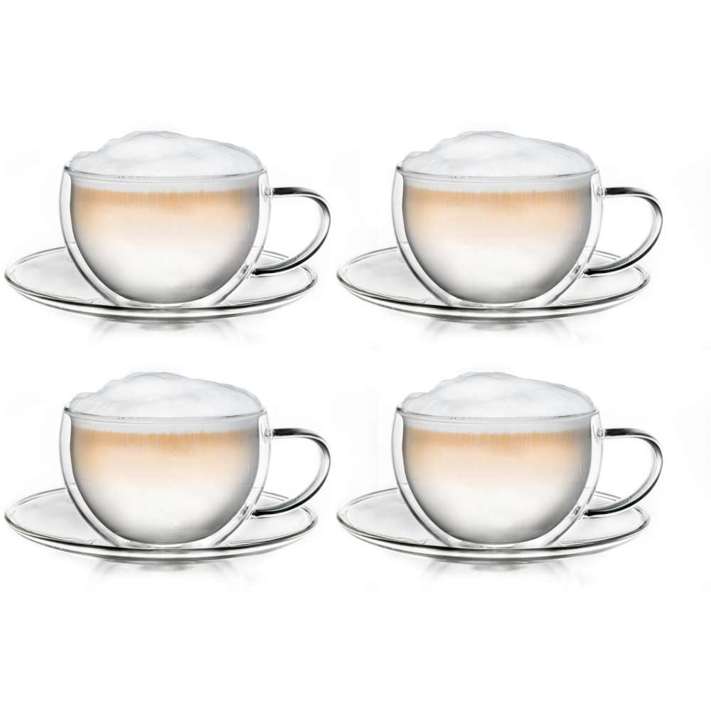 Creano doppelwandige Thermo-Tasse (Set: 1er, 2er, 4er, 6er) mit Untersetzer | 250ml