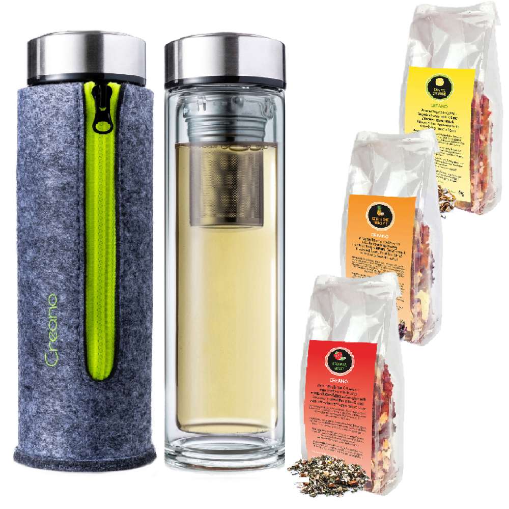 Creano doppelwandiger Thermo-Teamaker grün mit Kräuter-/Früchteteemischungen | 400 ml