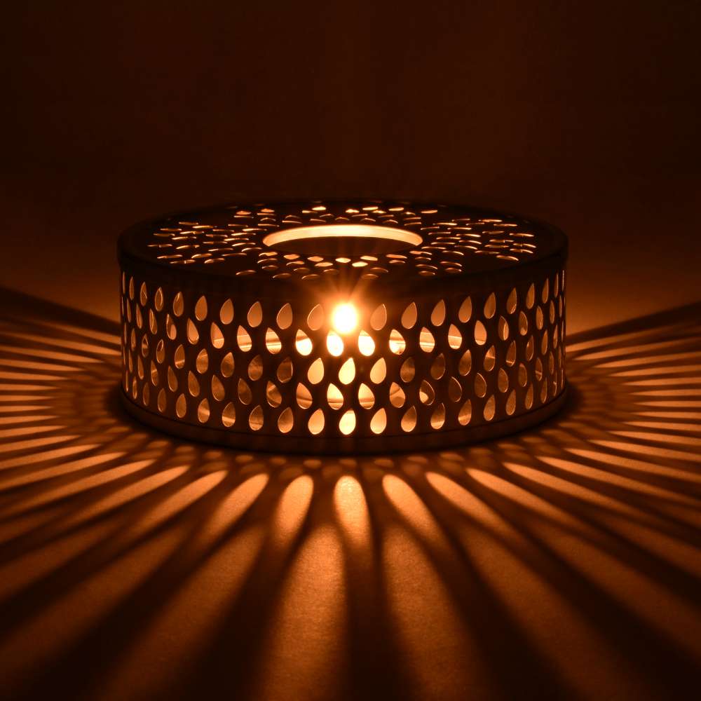 Creano Silver Stövchen "Leaf" aus Edelstahl mit Teelichthalter