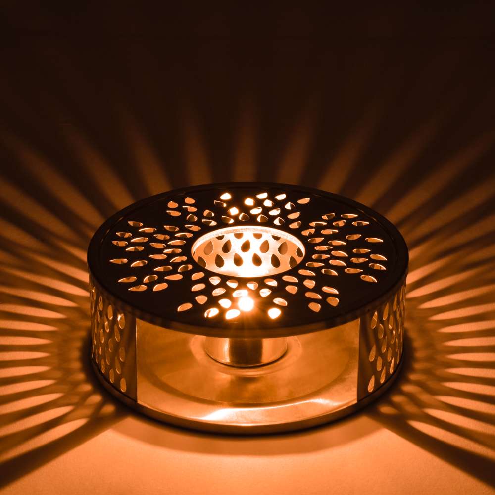 Creano Silver Stövchen "Leaf" aus Edelstahl mit Teelichthalter