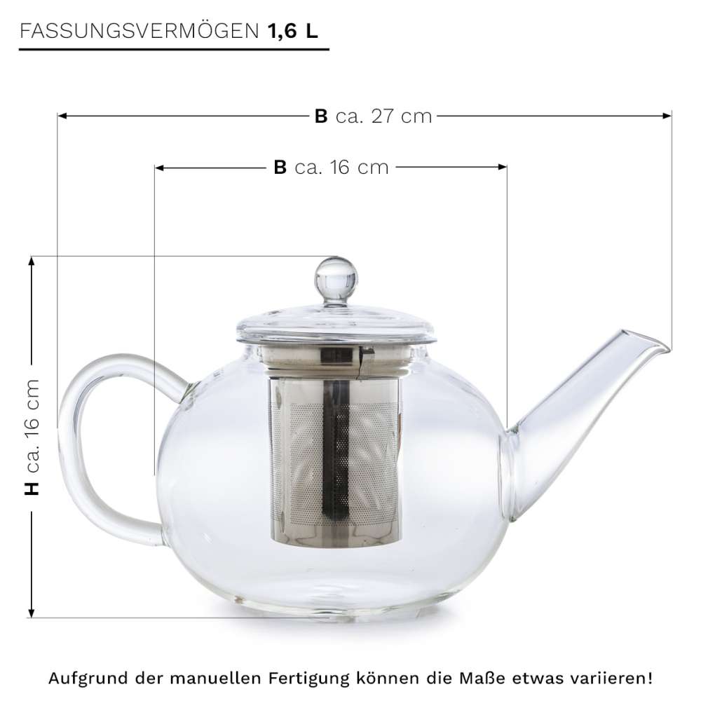Creano Glas Teekanne "flach" | 1,6L