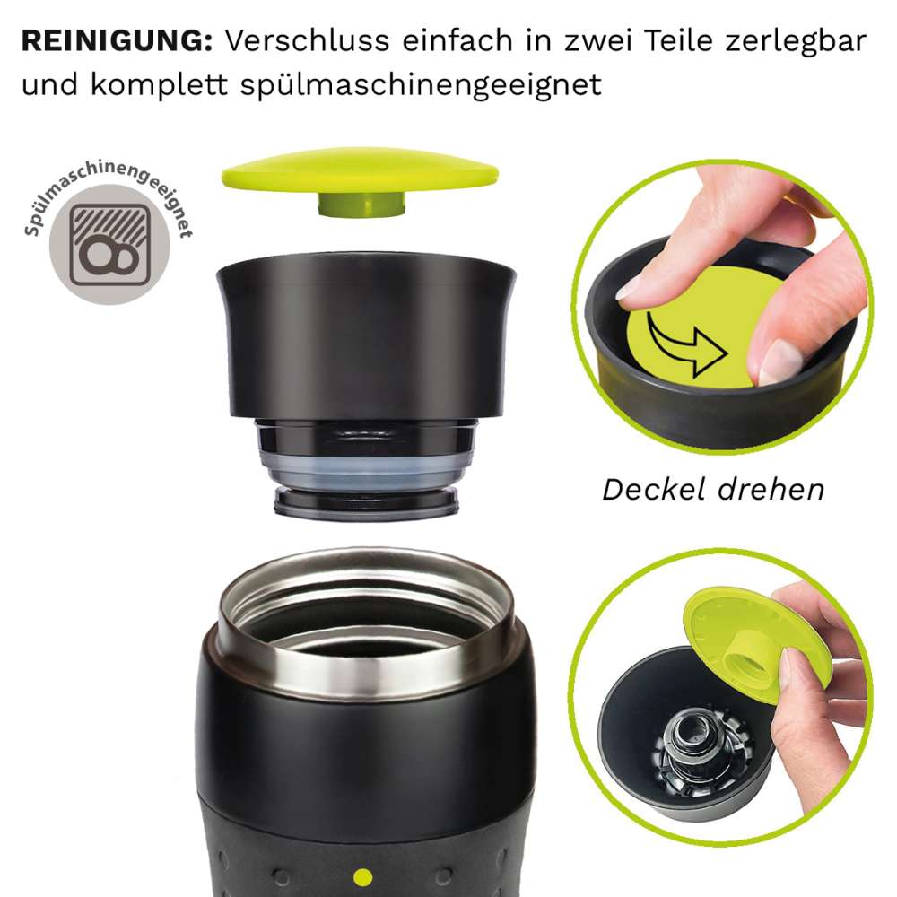 Creano Thermoskanne Design Travel Mug 420ml, grün / pink / schwarz