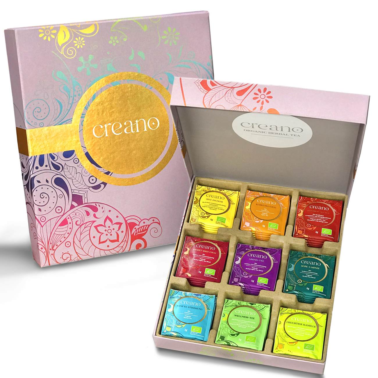 Creano Bio Kräutertee Mix Geschenkset „ORGANIC HERBAL TEA“, 45 Bio-Teebeutel in 9 unterschiedlichen Sorten, 90g *