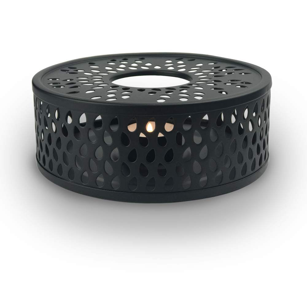 Creano schwarzes Stövchen "Leaf" aus Edelstahl mit Teelichthalter