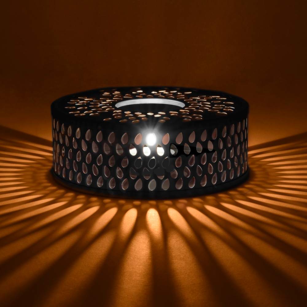 Creano schwarzes Stövchen "Leaf" aus Edelstahl mit Teelichthalter