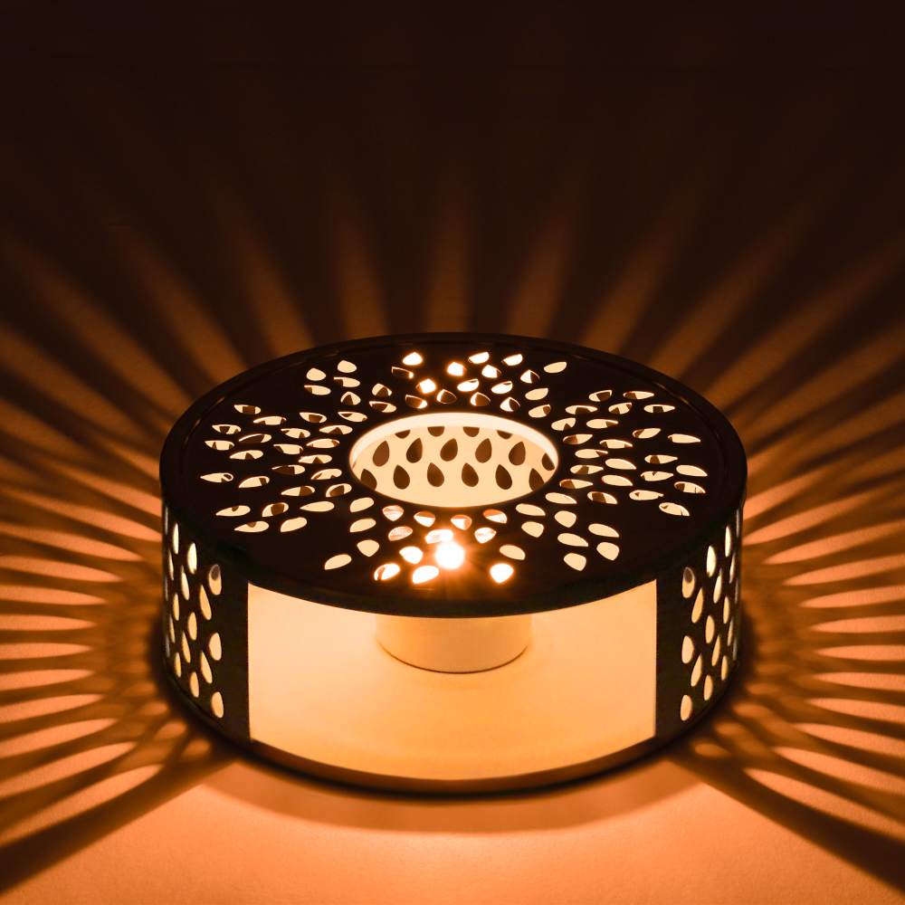 Creano weißes Stövchen "Leaf" aus Edelstahl mit Teelichthalter