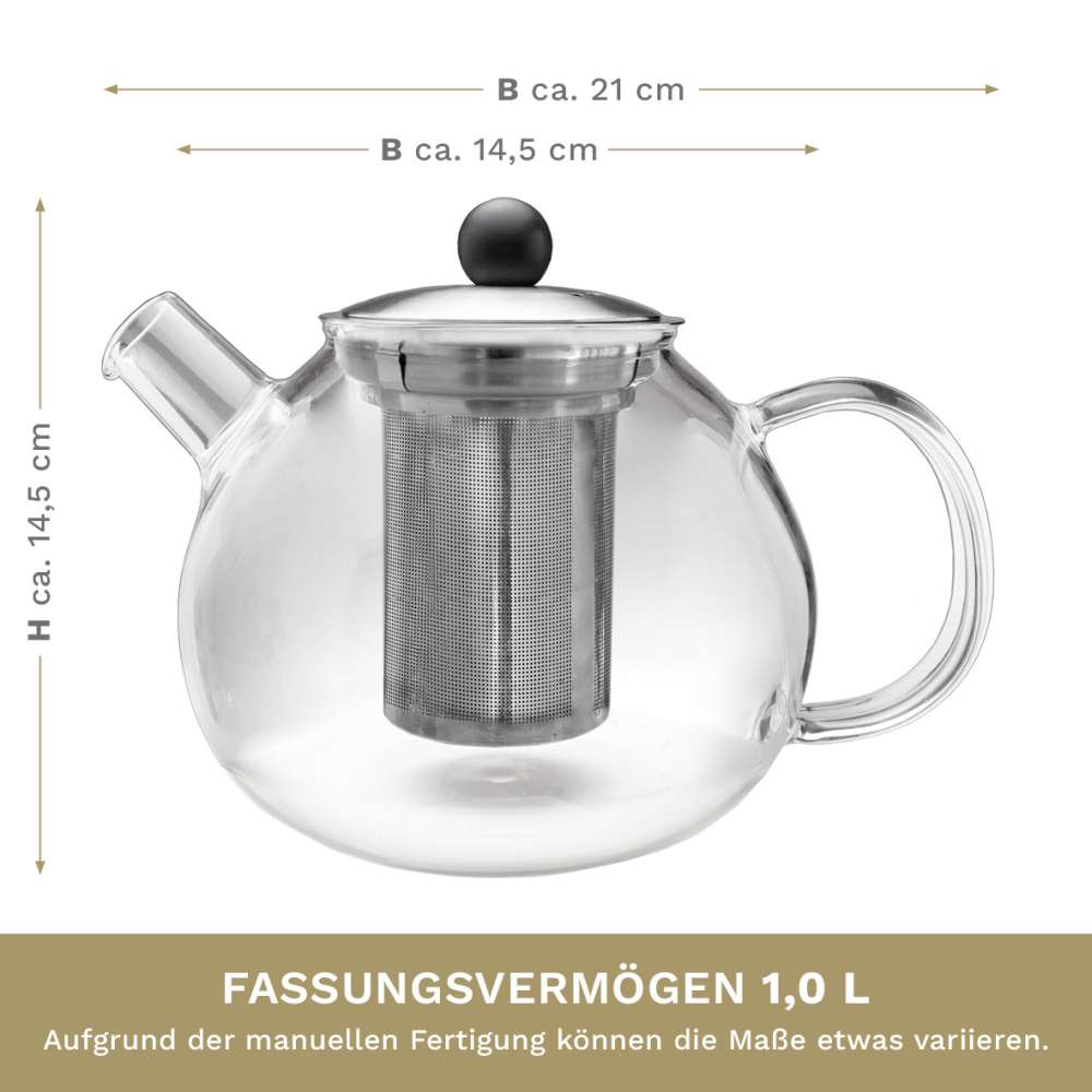 Creano Teekanne mit Edelstahl Siebeinsatz und Deckel – Ideal zur Zubereitung von Losen Tees – tropffrei
