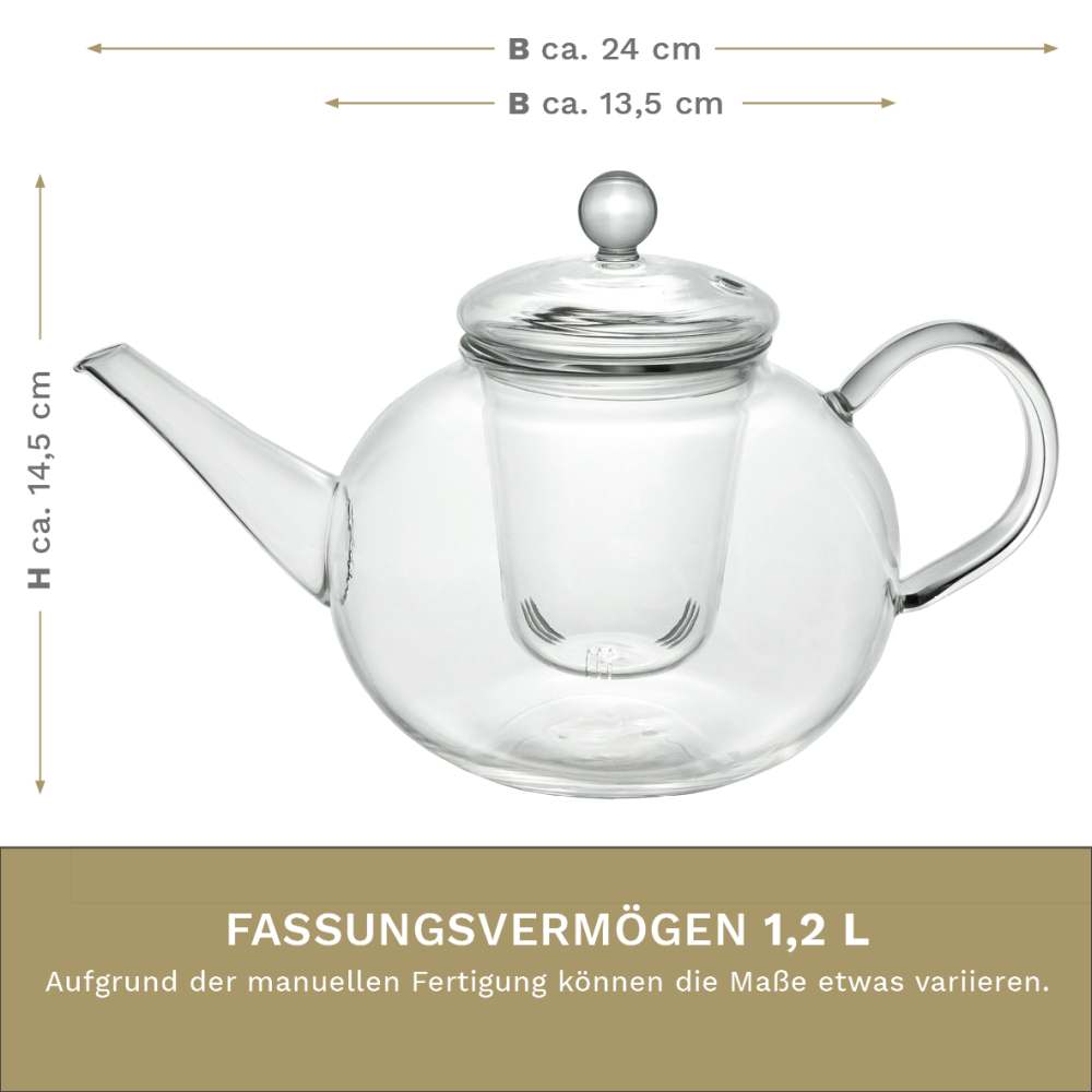 Creano Teekanne aus Glas 1,2l - Glasteekanne mit Glas-Sieb und Deckel - Ideal zur Zubereitung von losen Tees - tropffrei