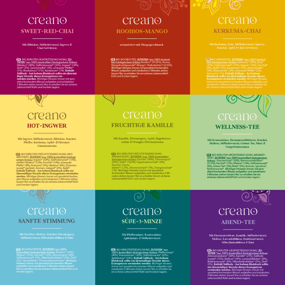 Creano 2er-Set Bio Kräutertee Geschenkset Grey „ORGANIC HERBAL TEA“ - 45 Bio-Teebeutel in 9 unterschiedlichen Sorten