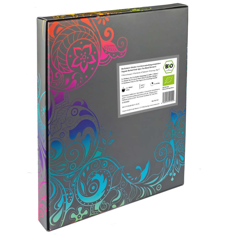 Creano 2er-Set Bio Kräutertee Geschenkset Grey „ORGANIC HERBAL TEA“ - 45 Bio-Teebeutel in 9 unterschiedlichen Sorten