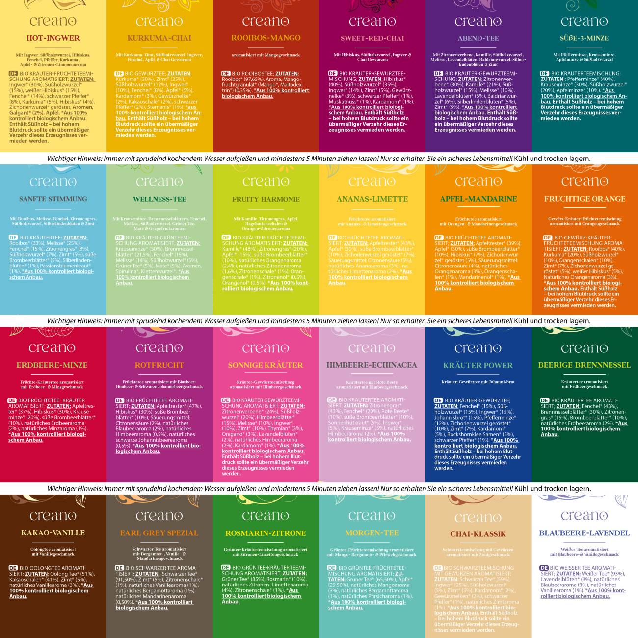 Creano Bio Tee Adventskalender - 24 Bio-Teebeutel - 54g - Kräutertee Geschenkset mit hochwertigem Golddruck - Creano