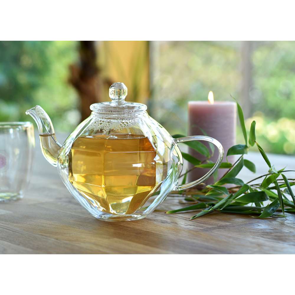 Creano "Diamond-Design", doppelwandige Glas-Teekanne mit Thermo Effekt inkl. Spiralsieb | 800ml