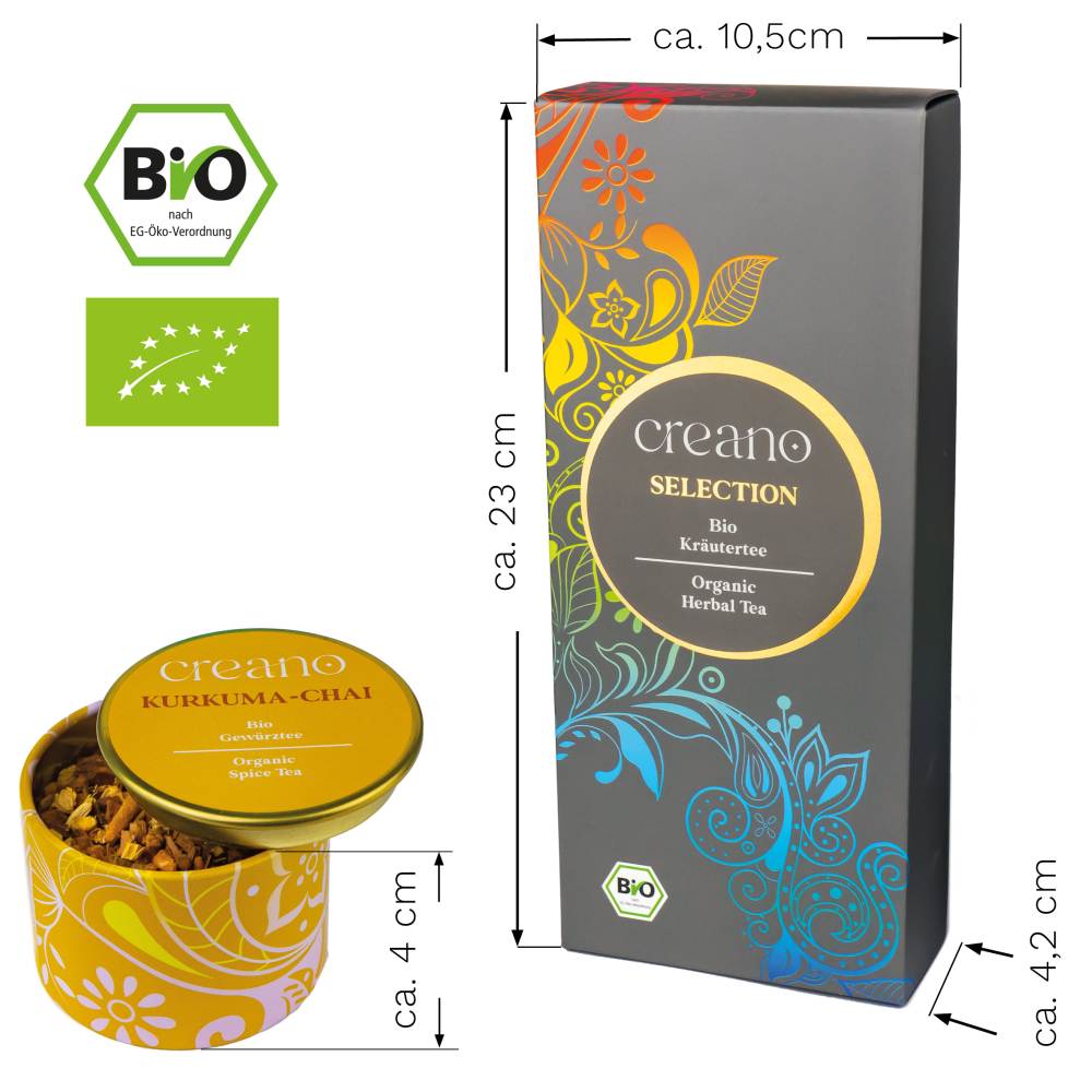 3er Dose Grobschnitt BIO Kräutertee “Spicy” Tee-Mix Creano (Kurkuma Chai, Hot-Ingwer, Sweet Red Chai)