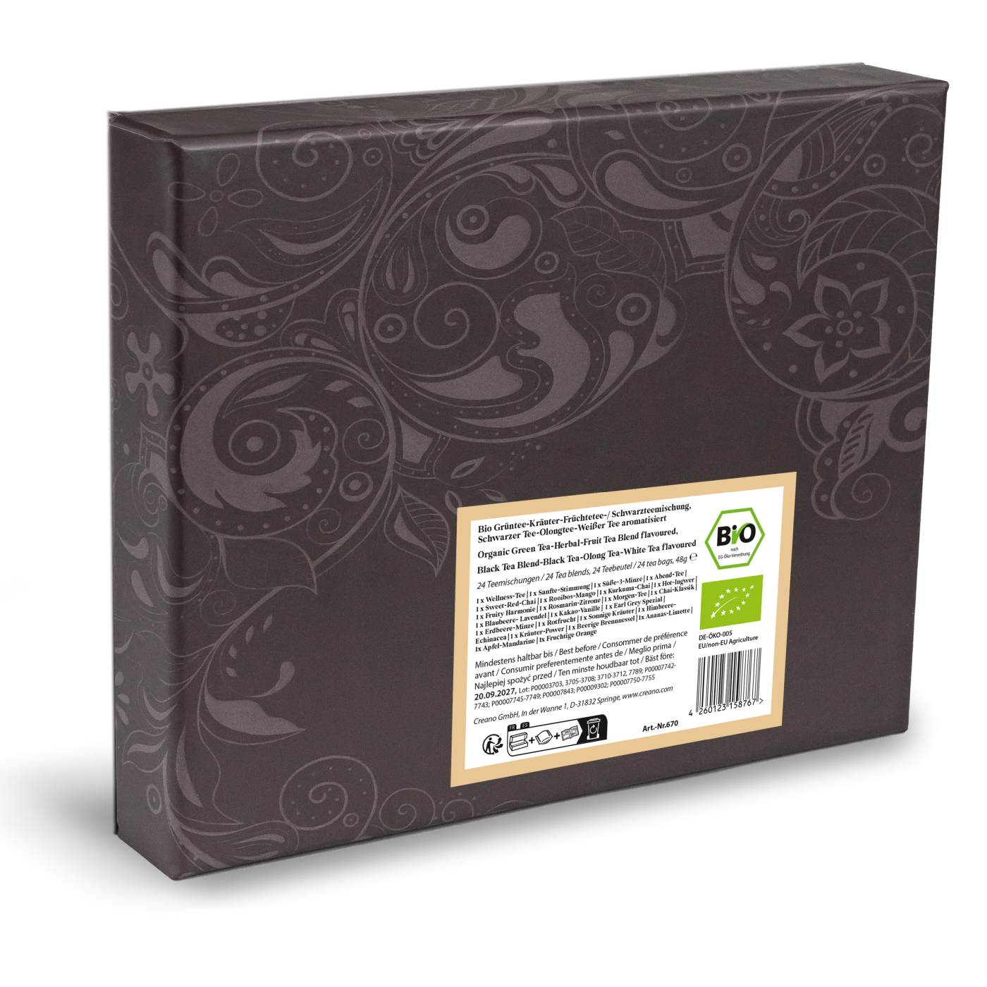 Creano Bio Kräutertee & Tee Geschenkset „WORLD OF TEA“ - 72 Teebeutel in 24 unterschiedlichen Sorten - 144g - NEUHEIT 2025* - Creano