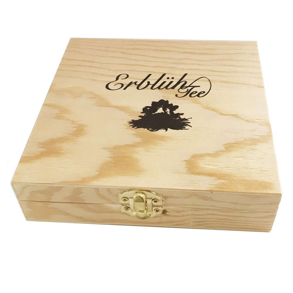Creano Teeblumen Geschenkset in Holz-Präsentbox Schwarzer Tee 12 Erblühtee in 3 Sorten - Creano