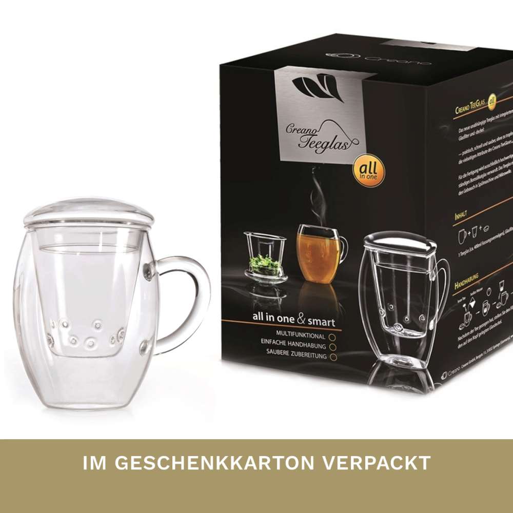 Creano TeeGlas "All-In-One" mit Glasfilter, 3-tlg. | 400ml