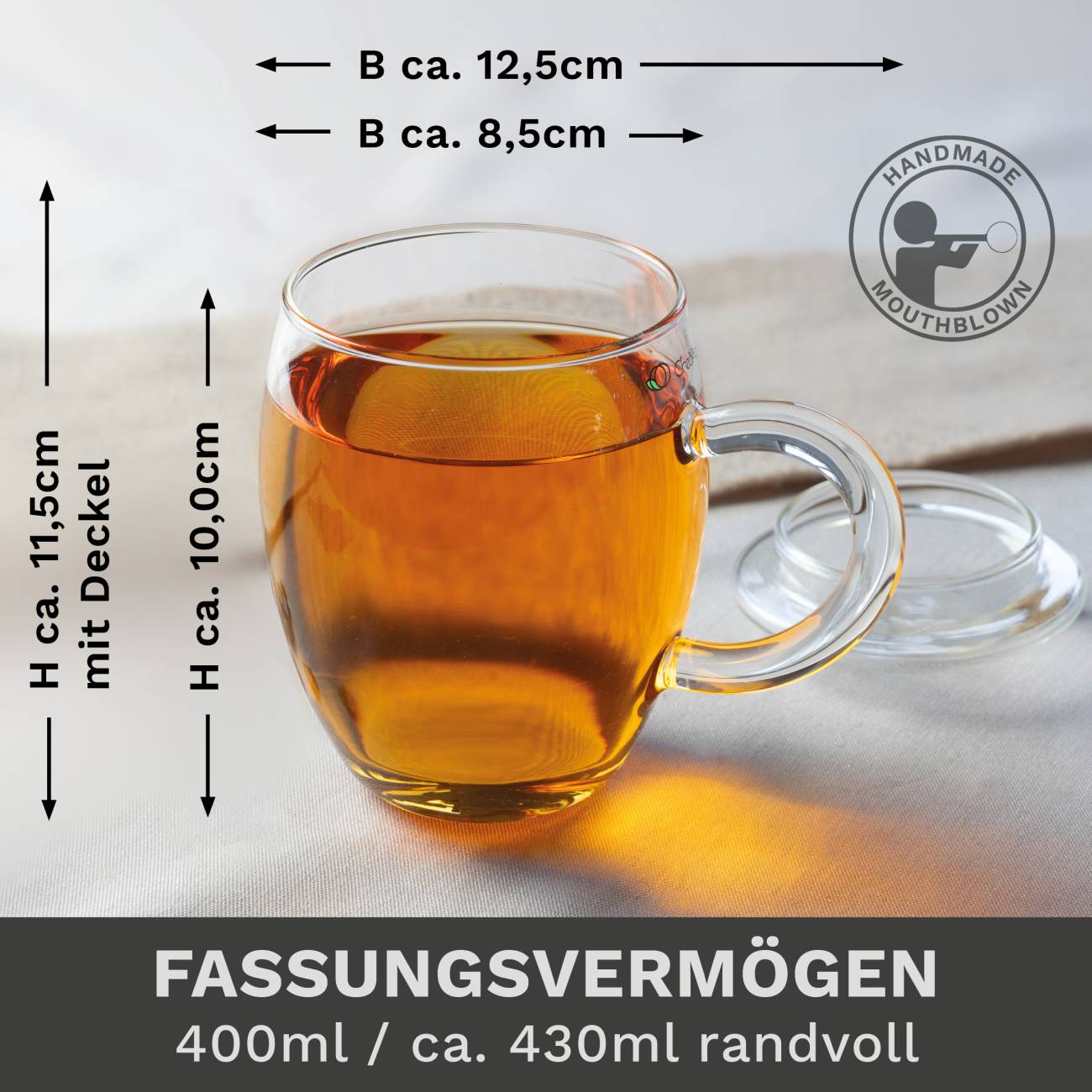 Creano TeeGlas "All-In-One" mit Glasfilter, 3-tlg. | 400ml - Creano