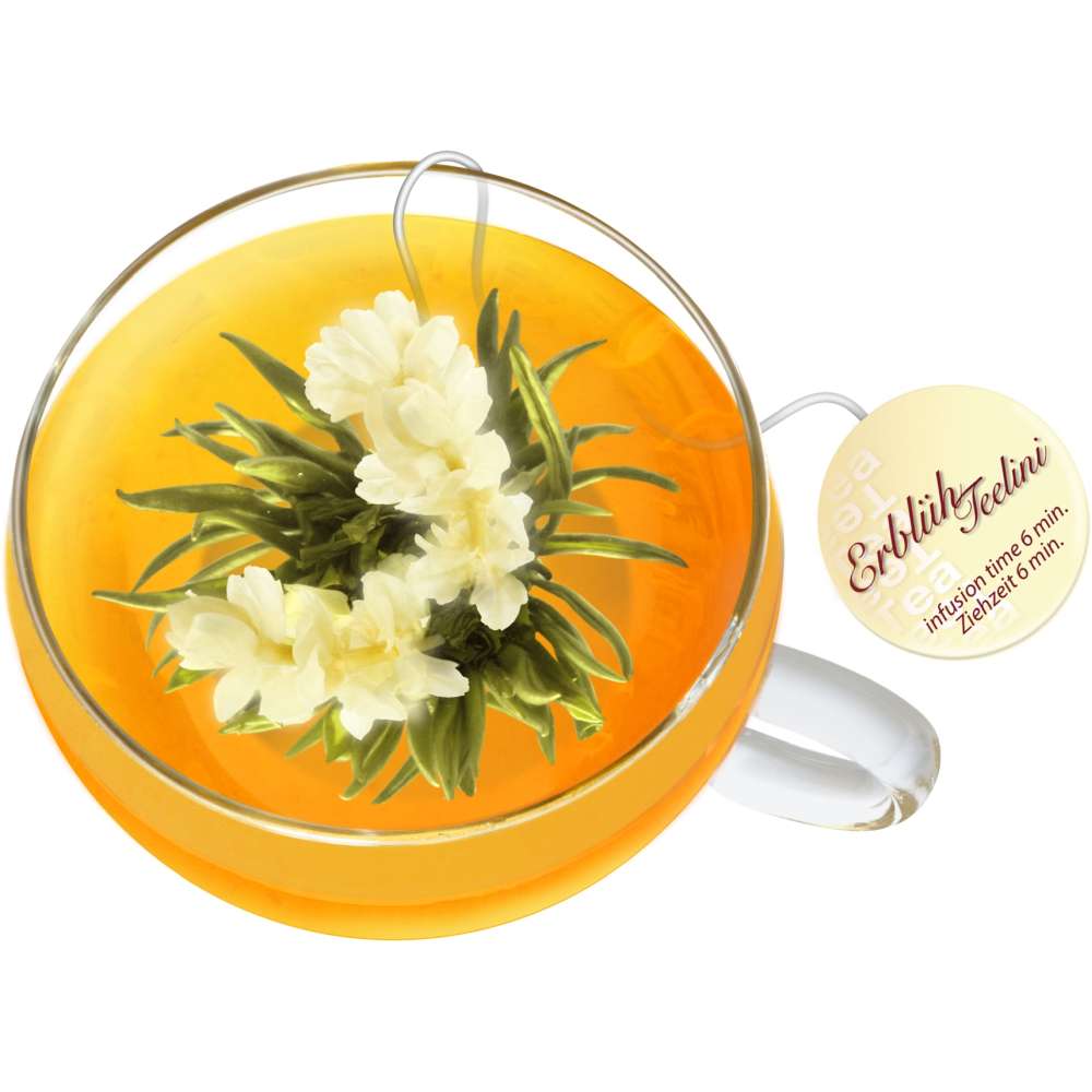 Creano Teeblumen Variation im exklusiven Tassenformat "ErblühTeelini" - 8 Teeblüten in 4 verschiedenen Sorten (Weißer Tee) - Creano