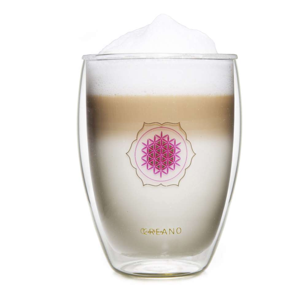 Creano doppelwandiges Tee-Glas, Latte Macchiato, Thermobecher Blume des Lebens | 250ml, in exklusiver Geschenkbox 3er Set - Creano