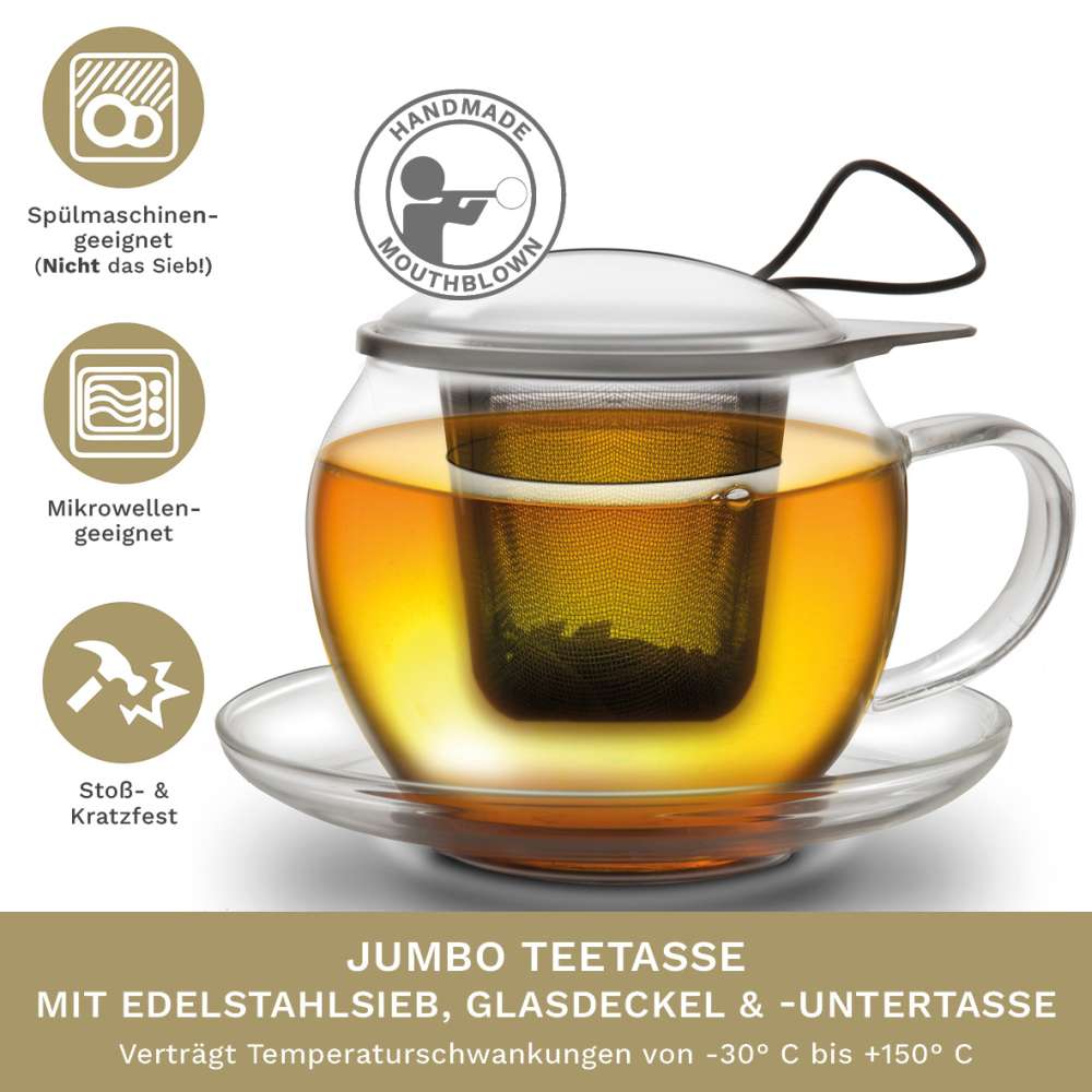 JUMBO Tee-Tasse XXL aus Glas mit Henkel
