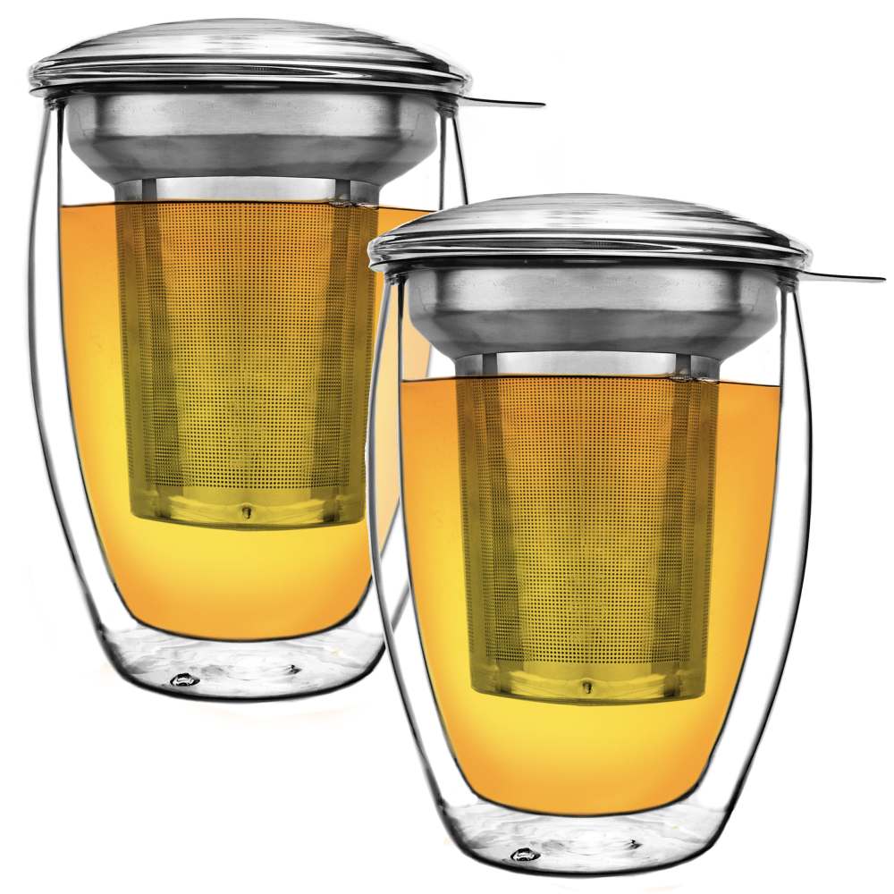 Creano 2x Doppelwandiges Thermoglas "All in One" 400ml mit Edelstahlfilter