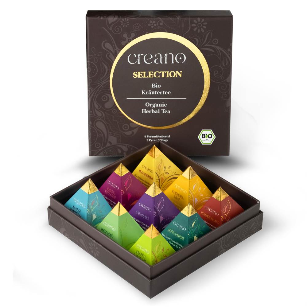 Bio Kräutertee 9er Pyramiden Geschenkset „ORGANIC HERBAL TEA“ - 9 Bio-Pyramiden-Teebeutel in 9 unterschiedlichen Sorten - 22,5g*²