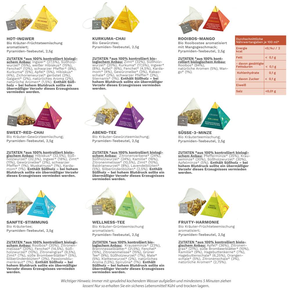 Bio Kräutertee 24er Pyramiden Geschenkset „ORGANIC HERBAL TEA“ - 24 Bio-Pyramiden-Teebeutel in 9 unterschiedlichen Sorten *²