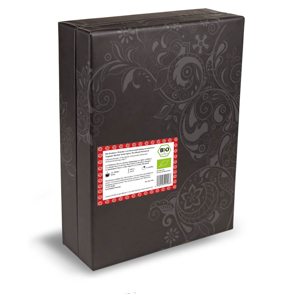 Bio Kräutertee 24er Pyramiden Geschenkset „ORGANIC HERBAL TEA“ - 24 Bio-Pyramiden-Teebeutel in 9 unterschiedlichen Sorten *² - Creano
