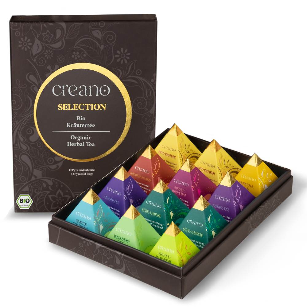 Bio Kräutertee 12er Pyramiden Geschenkset „ORGANIC HERBAL TEA“ - 12 Bio-Pyramiden-Teebeutel in 9 unterschiedlichen Sorten - 30g*²