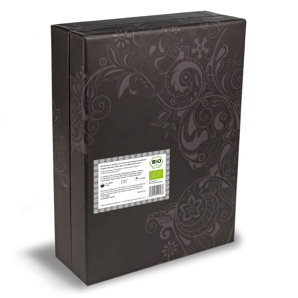 Bio Kräutertee 12er Pyramiden Geschenkset „ORGANIC HERBAL TEA“ - 12 Bio-Pyramiden-Teebeutel in 9 unterschiedlichen Sorten - 30g*² - Creano