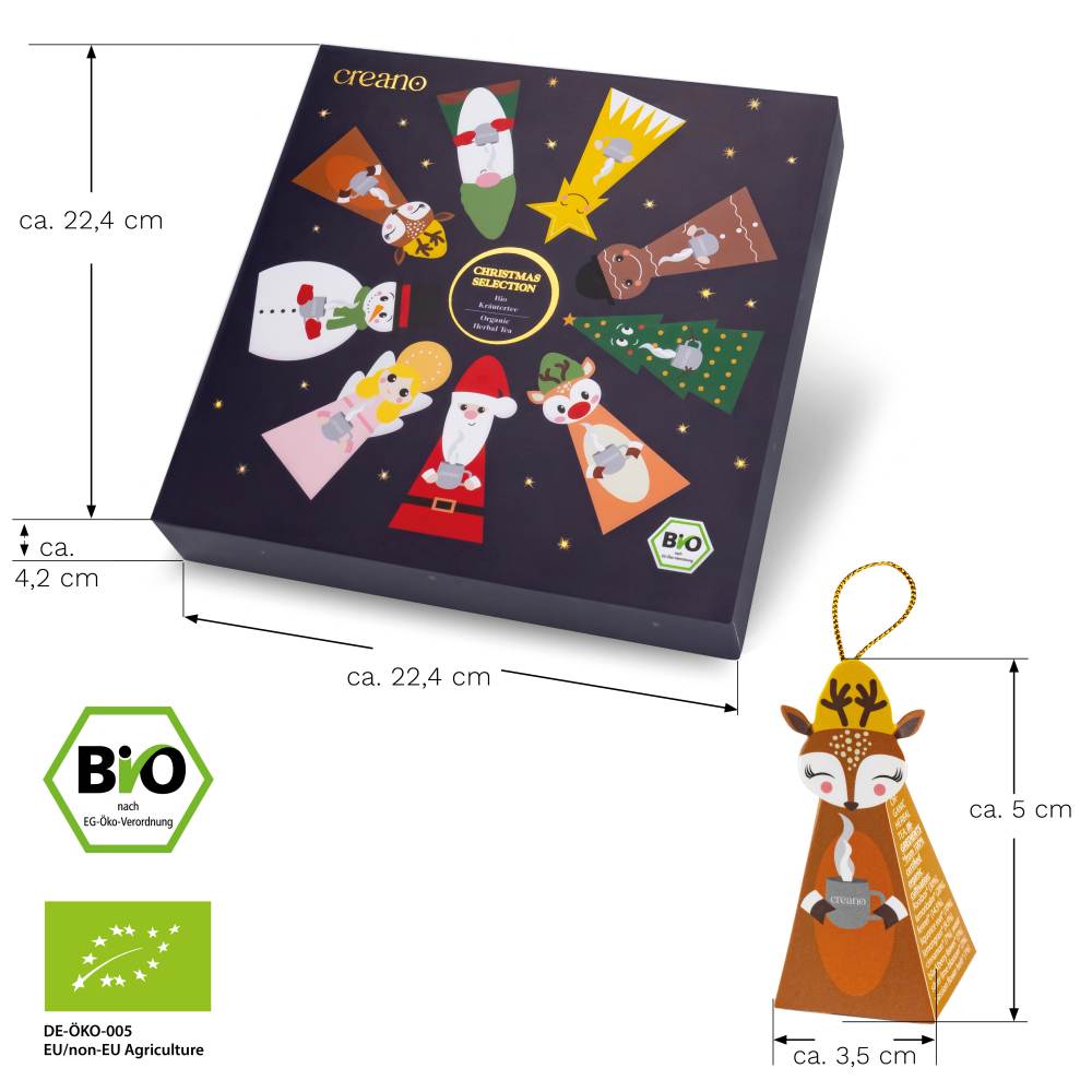 Christmas Bio Kräutertee 9er Pyramiden Geschenkset „ORGANIC HERBAL TEA“ - 9 Bio-Pyramiden-Teebeutel in 9 unterschiedlichen Sorten - 22,5g*²